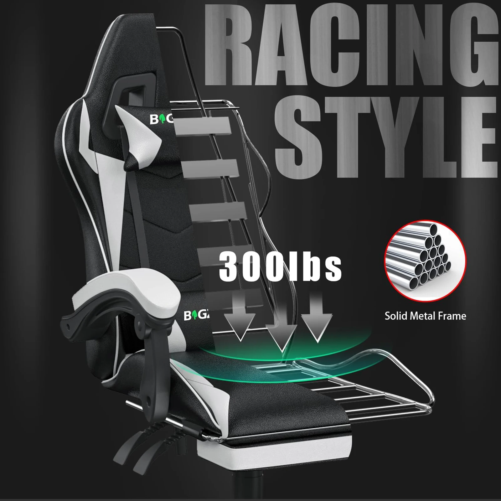 Silla ergonómica para Gaming con reposapiés, cojín Lumbar, reposacabezas, altura ajustable, ordenador