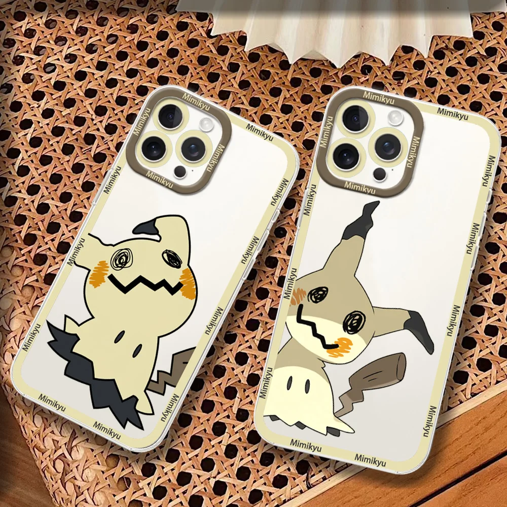 MINISO Cute M-Mimikyu Phone Case for iPhone 12 11 13 14 15 16 Max Pro Plus Transparent Bezel Cover