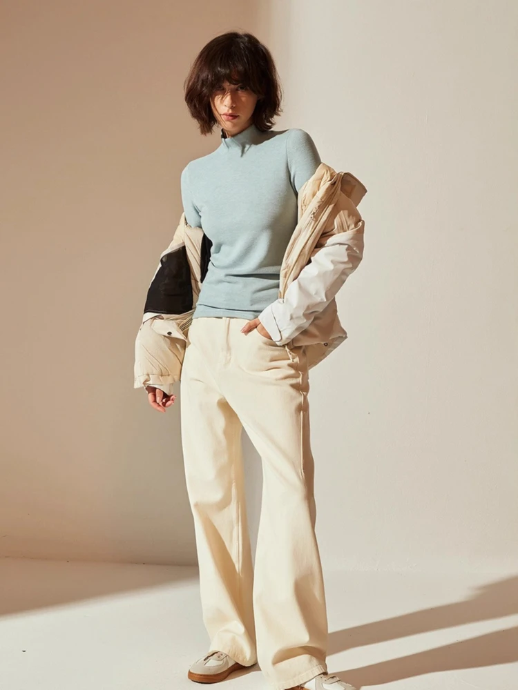 

2025 пуловер с полуводолазкой, свитер, женский осенне-зимний корейский модный тонкий утолщенный пуловер с длинными рукавами, базовые термобелье