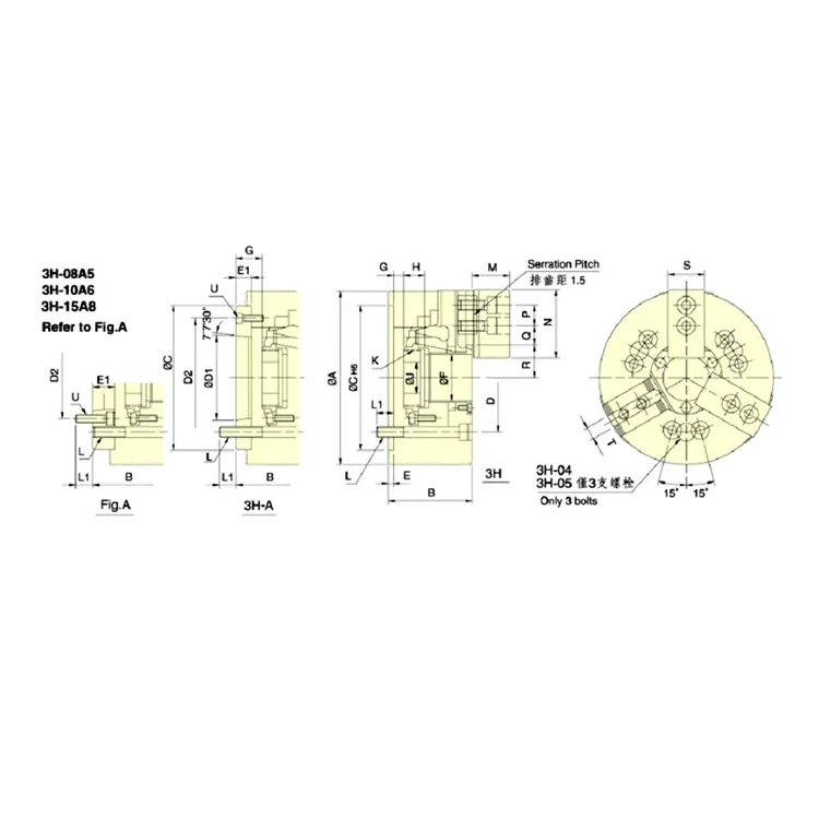 Mandrino idraulico per tornio CNC Macchina CNC da 6 pollici 3 griffe