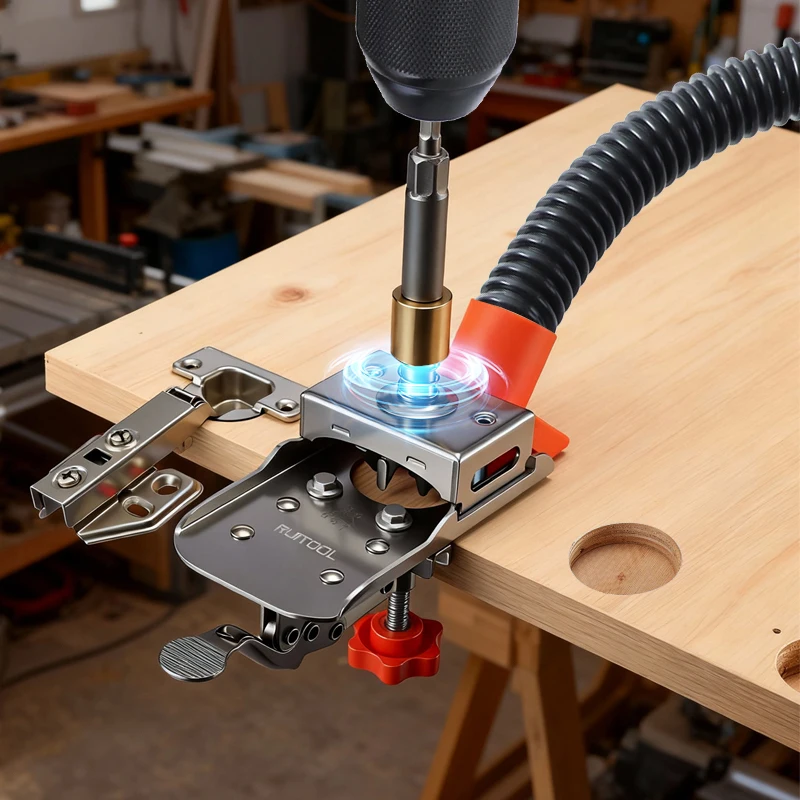 

Hinge Hole Drilling Kit with Dust Hood Sleeve 35mm Forstner Bit Quick Release Jig Hinge Hole Opener for Carpenters