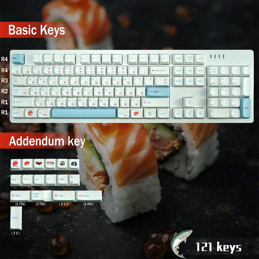 121 Key Caps Cover Sushi PBT Keycaps XDA Profile Japanese White DYE-SUB Backlit Gaming  For Cherry MX Mechanical Keyboard keys