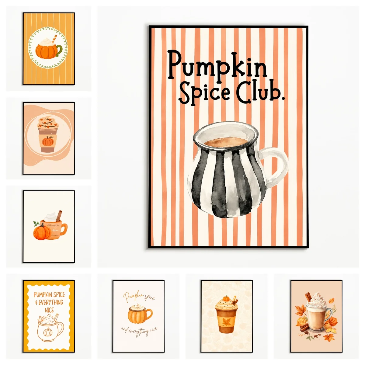 1PC Autumn Pumpkin Spice Club Poster Coffee‑themed Wall Art Thanksgiving Day Canvas Printing Fall Gift Kitchen Decoration
