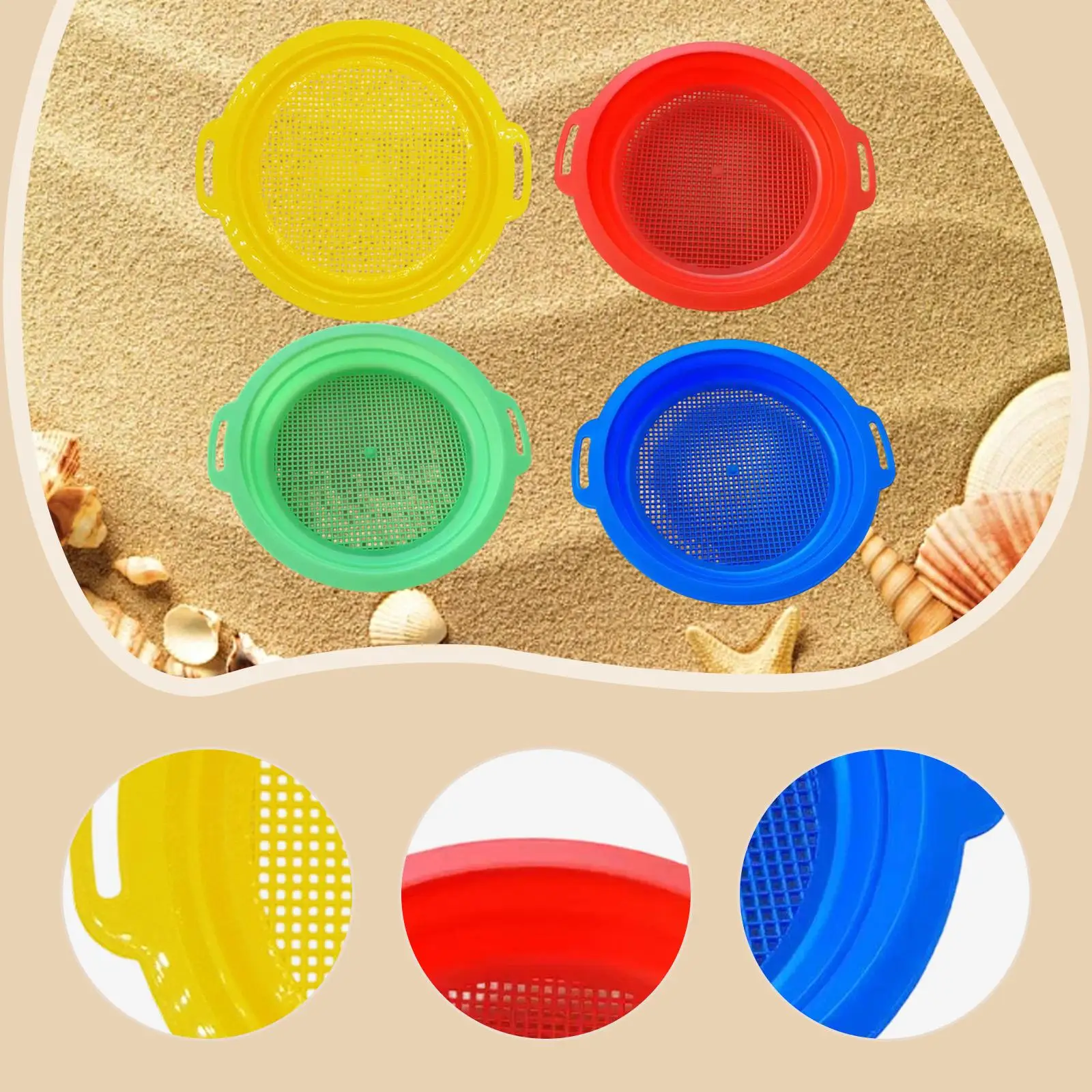 Setaccio per setaccio per bambini, padella per setacciatura, con manico, colino da spiaggia giocattolo per feste