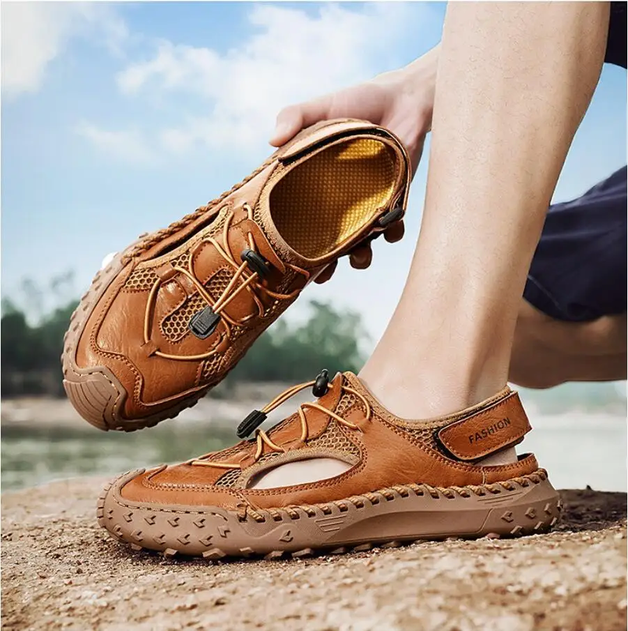 

Летние мужские сандалии, мужская повседневная обувь, уличные мужские кожаные сандалии, мужские пляжные сандалии в римском стиле