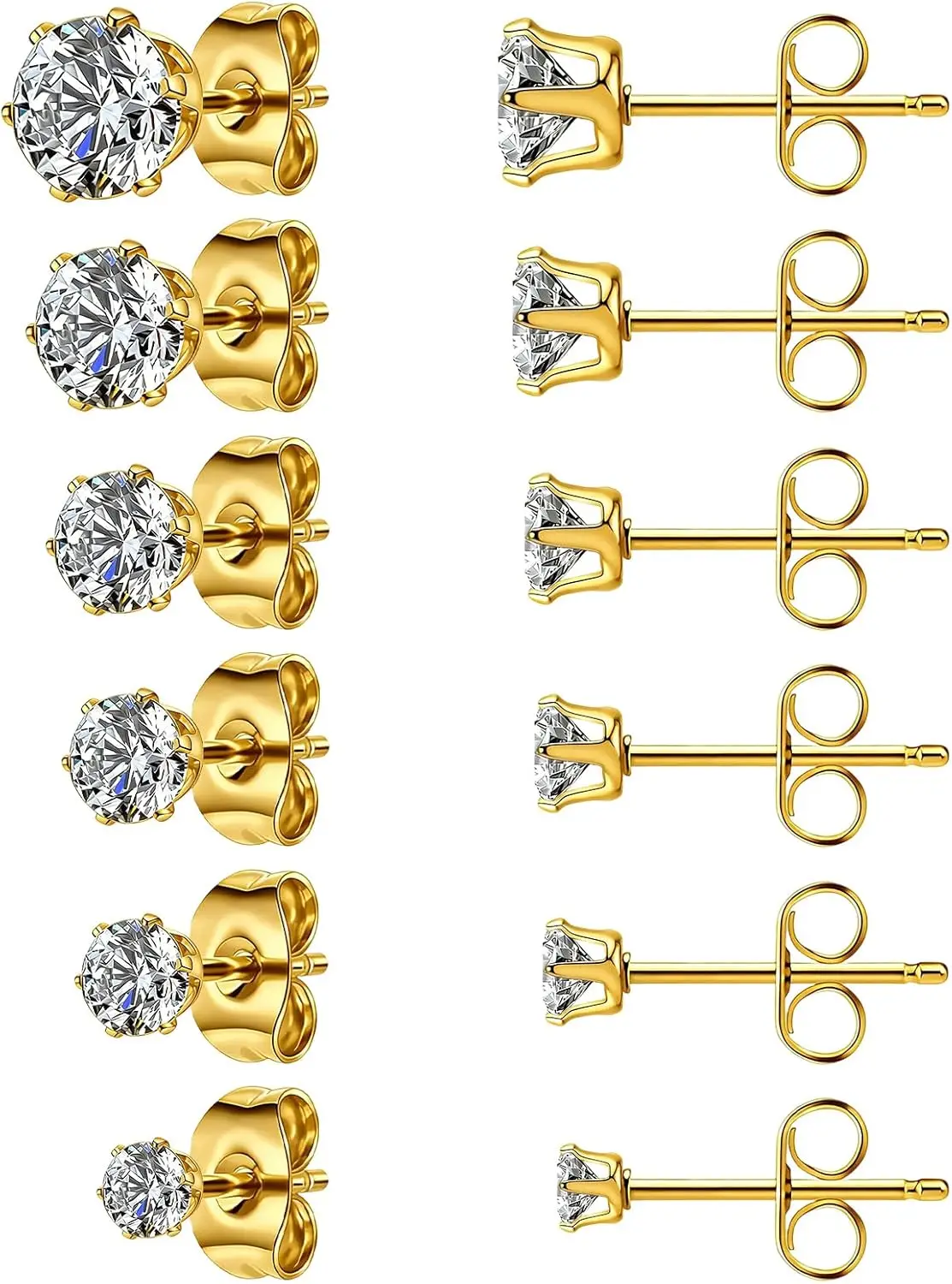 

6Pairs Gold Stud Earrings for Women Hypoallergenic Surgical Steel Earrings Flat Back Earring with