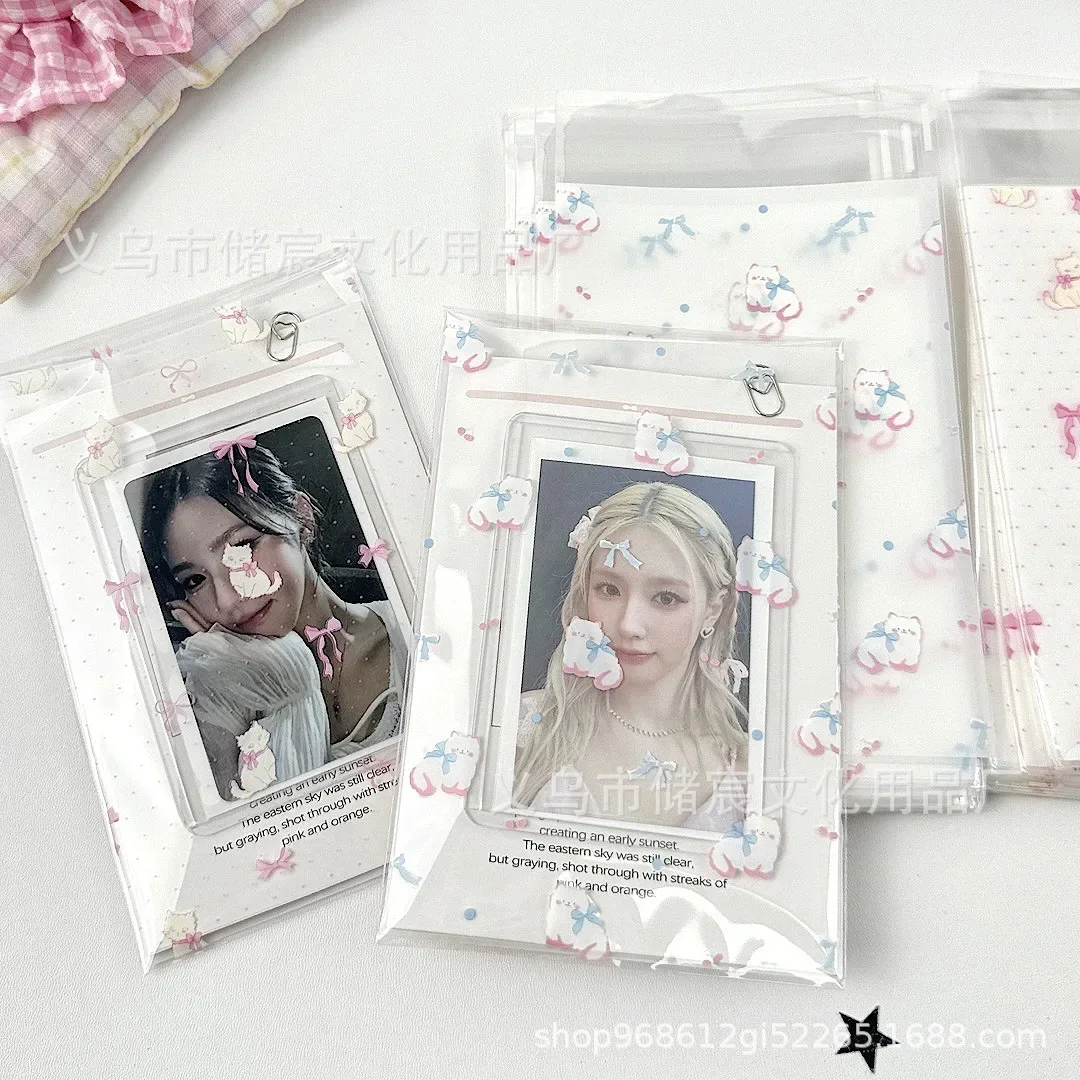 50pc/set Kawaii Creative Design Cartoon Kpop Photocard Holder Sweet Anime Kitten Photo Card Package Bag Cute Photocard Protector
