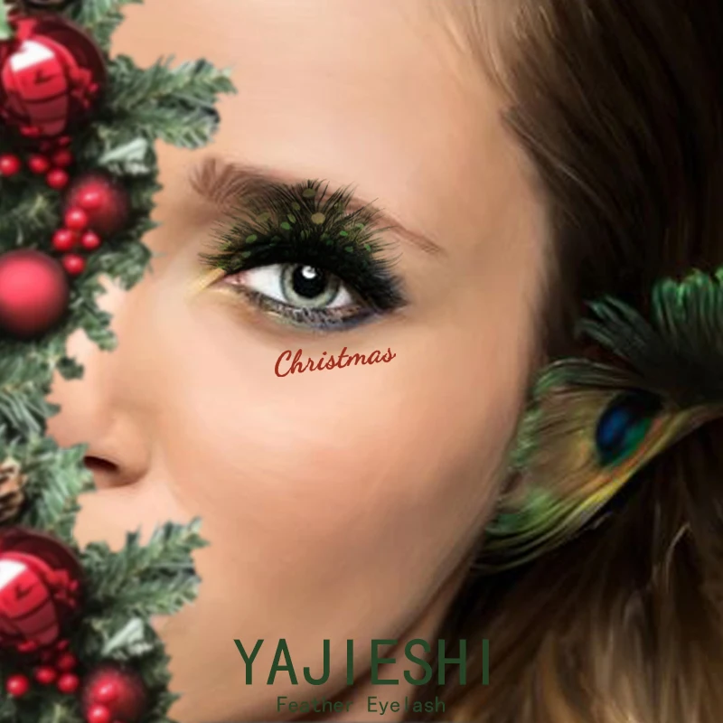 Christmas decorations 2024 Feather eyelashes Christmas make up DIY eyelashes Christmas atmosphere colorful eyelash