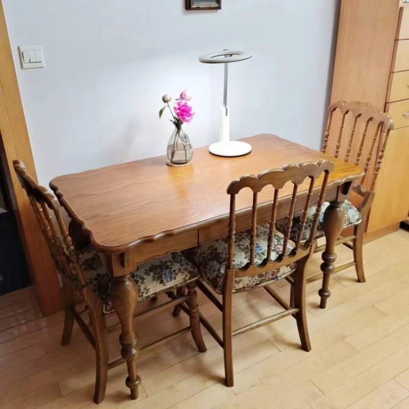 

Old solid wood dining table in rural areas, packaged small household tables and chairs, retro rectangular dining table