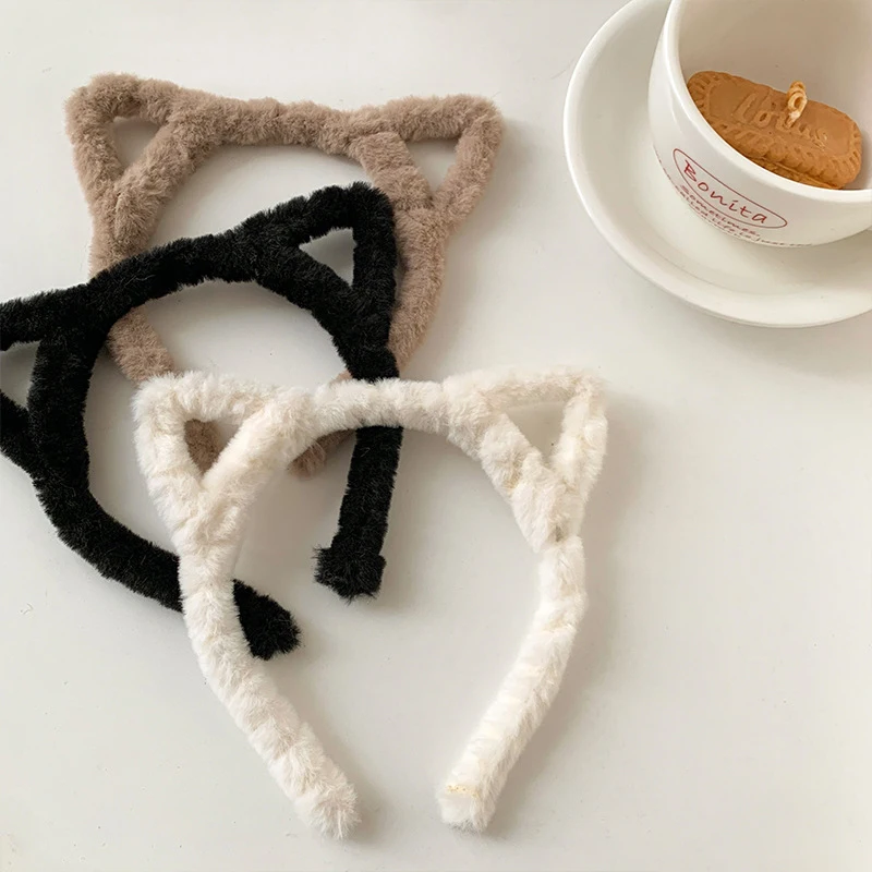 Cute Hair Bundle Furry Headband Sweet Wash Face Headband Girl Head Hoop Cat Ear Headband Plush Winter Furry Rabbit Ear Hairband