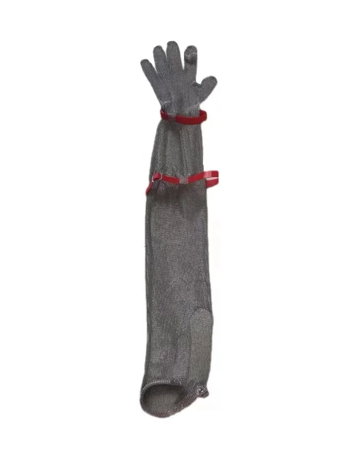 Shoulder-length stainless steel chain butcher gloves for food processing and personal cutting protection