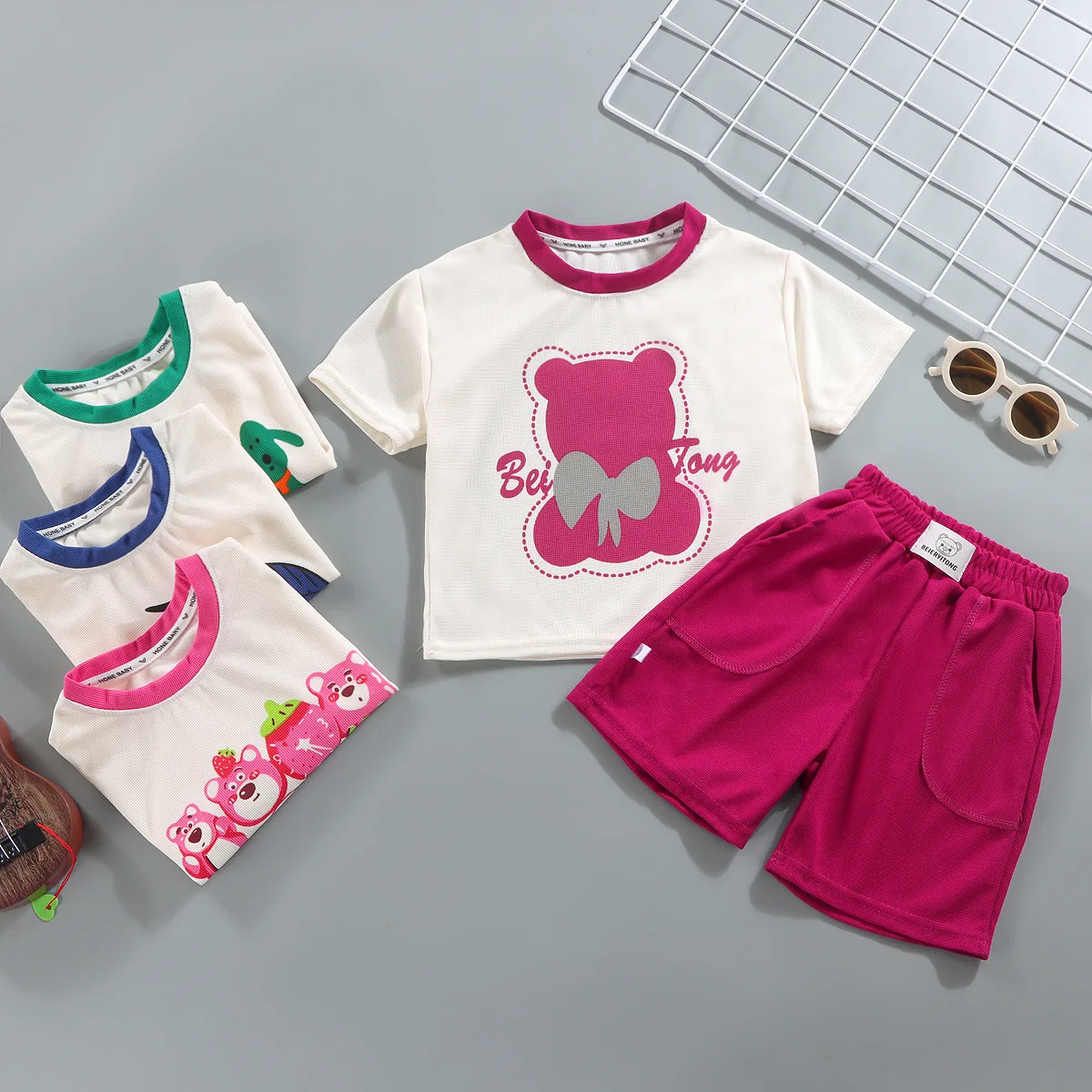 

Girl clothes Sets for children 2025 Children's Clothing Summer Children's Set Casual Loose Clothes Boy's & Girl's Short Sleeves