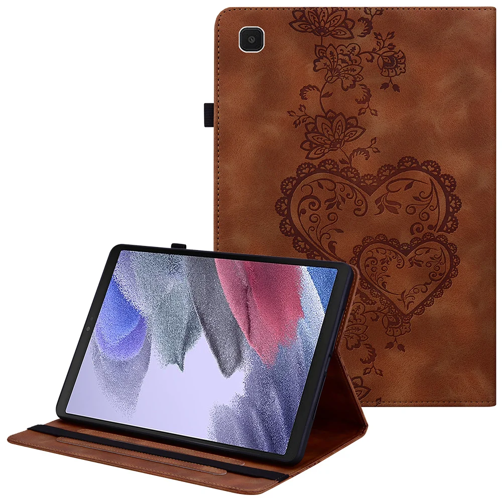 For Samsung Galaxy Tab A7 Lite 8.7-inch (T220  /  T225) Leather Case Heart Imprint Foldable Stand Card Slot Stylus Holder Tablet