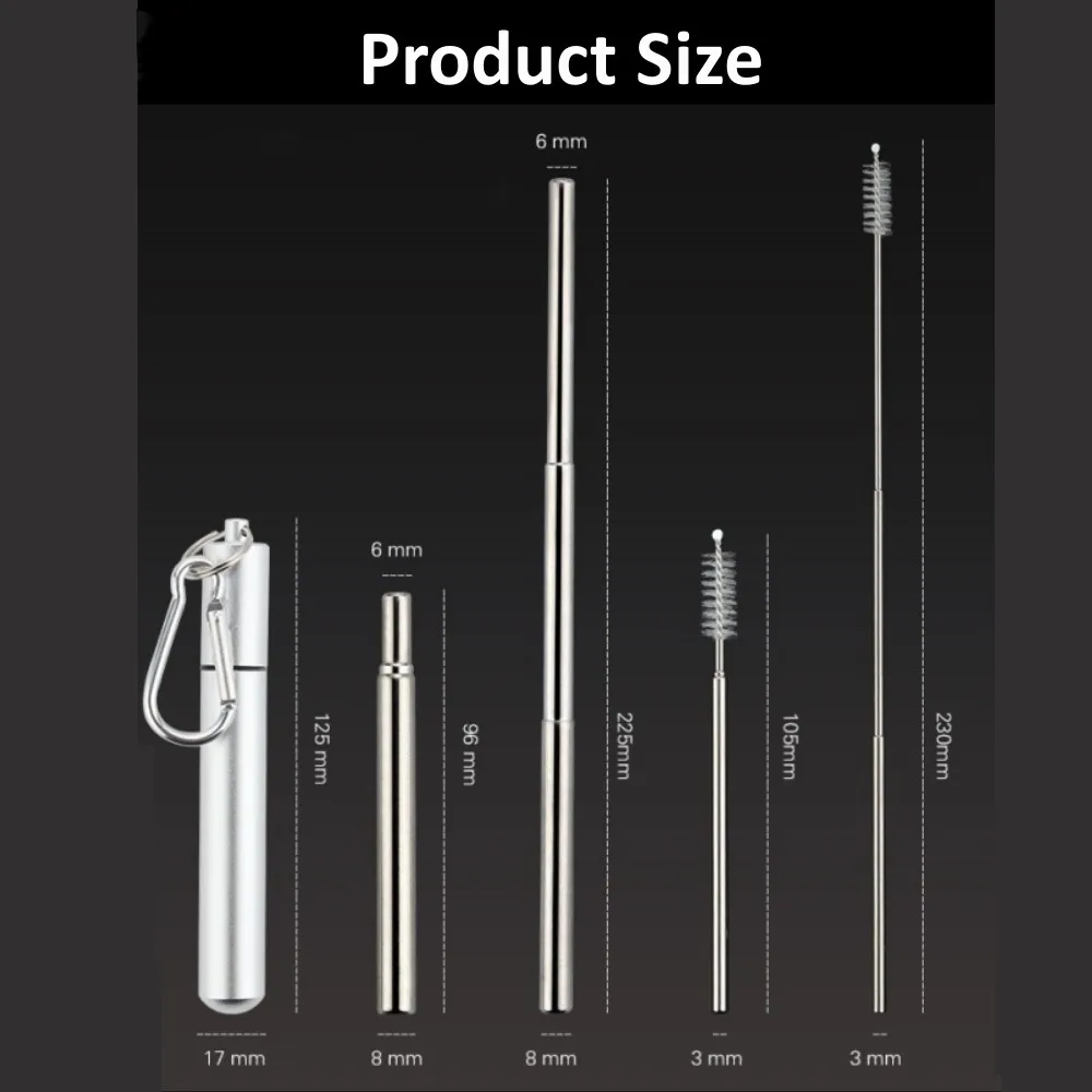 Drinking Straw Reusable Telescopic Straw with Cleaning Brush Carry Case Stainless Steel Straw Set For Water Coffe Milk Milkshake