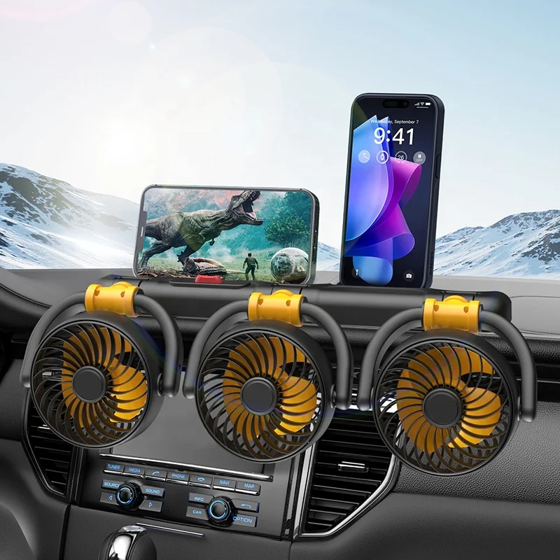 

F4505 Новый 3-головочный USB-автомобильный вентилятор с тройной головкой Автомобильные вентиляторы 12 В 24 В, вращающиеся на 360 градусов для грузовиков, внедорожников, седан, аксессуары 2024