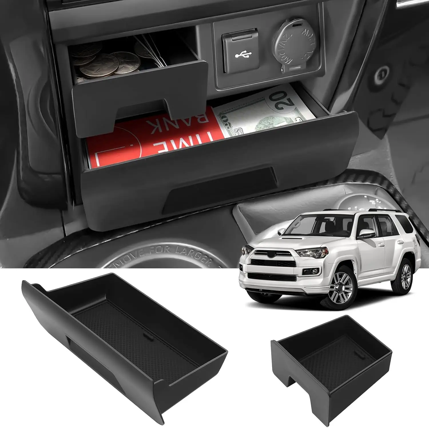 

Center Console Organizer Storage Drawer Compatible with Toyota 2014-2024 4Runner Interior Accessories 2-piece Set Storage Box In