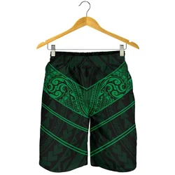 Pantalones cortos de playa Hawaianos para hombre, bañadores polinesios verdes para gimnasio, Ropa de playa con estampado Floral, 2024