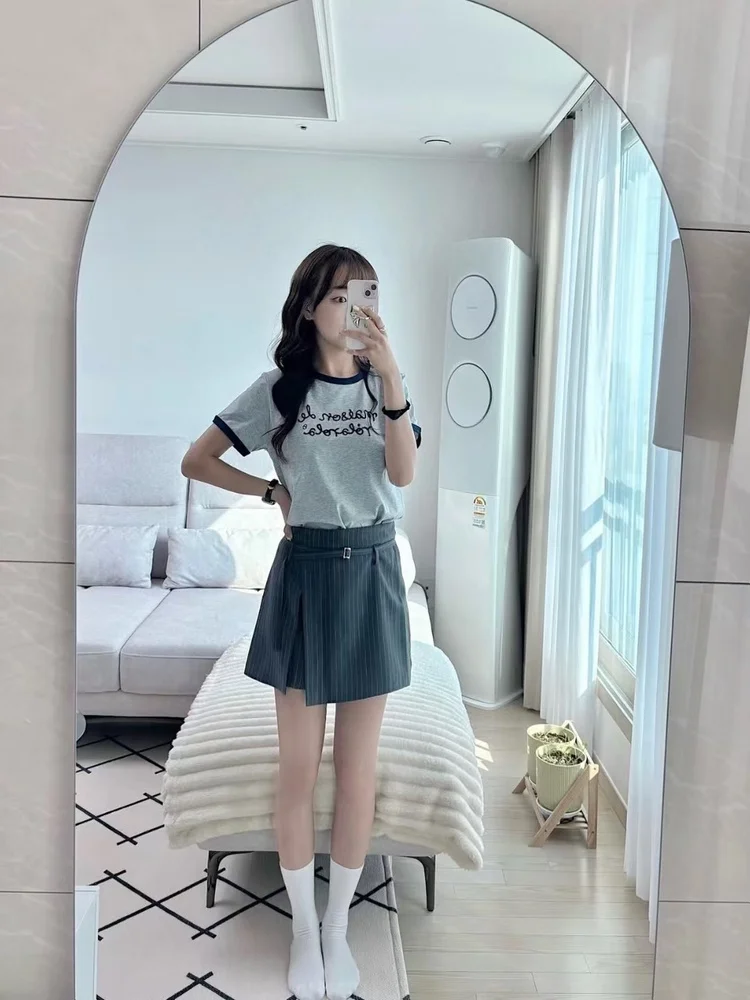 تي شيرت بلون مطرز بأحرف ort Sve تي شيرت شبابي Sle كاجوال مناسب من القطن جولة Ne تي شيرت للشابات #4