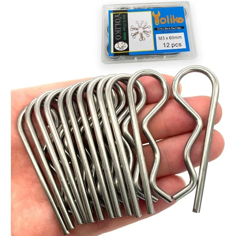 

12 шт. сверхмощный штифт из нержавеющей стали R-зажим, пружинная стопорная проволока, шпильки для волос для системы блокировки прицепа, штифты M3x60