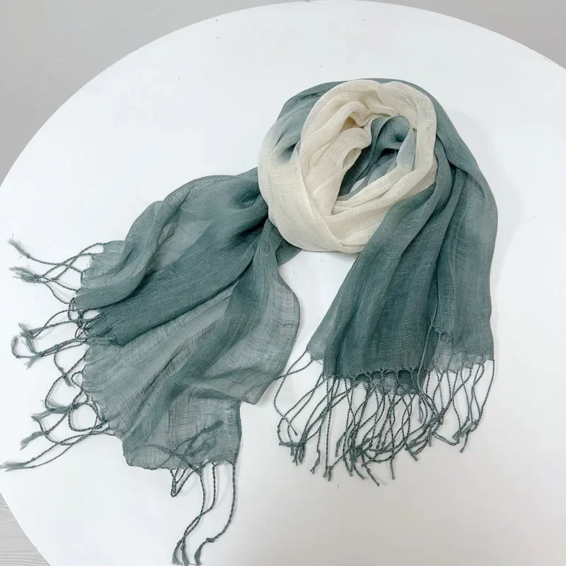 

100% льняной градиентный женский весенний шарф Echarpe, мусульманский хиджаб, платки, шарфы с галстуком-красителем, женские/мужские шарфы Sjaal для женщин