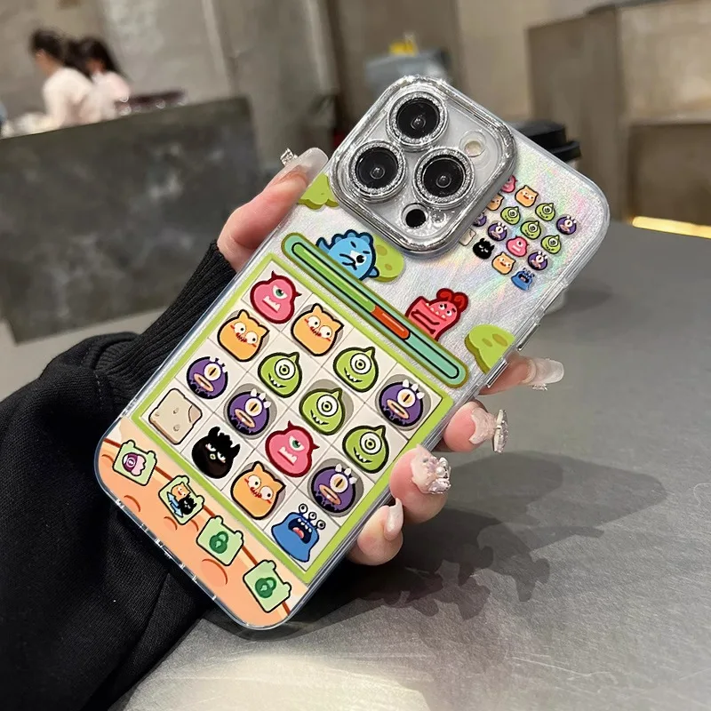 Cartoon Telefoonhoesjes Voor Iphone 15 16 Pro Max 12 11 13 14 15 Pro 16 Plus Xsmax Xr Glanzend Verengaren Shell Met Bescherm De Lens