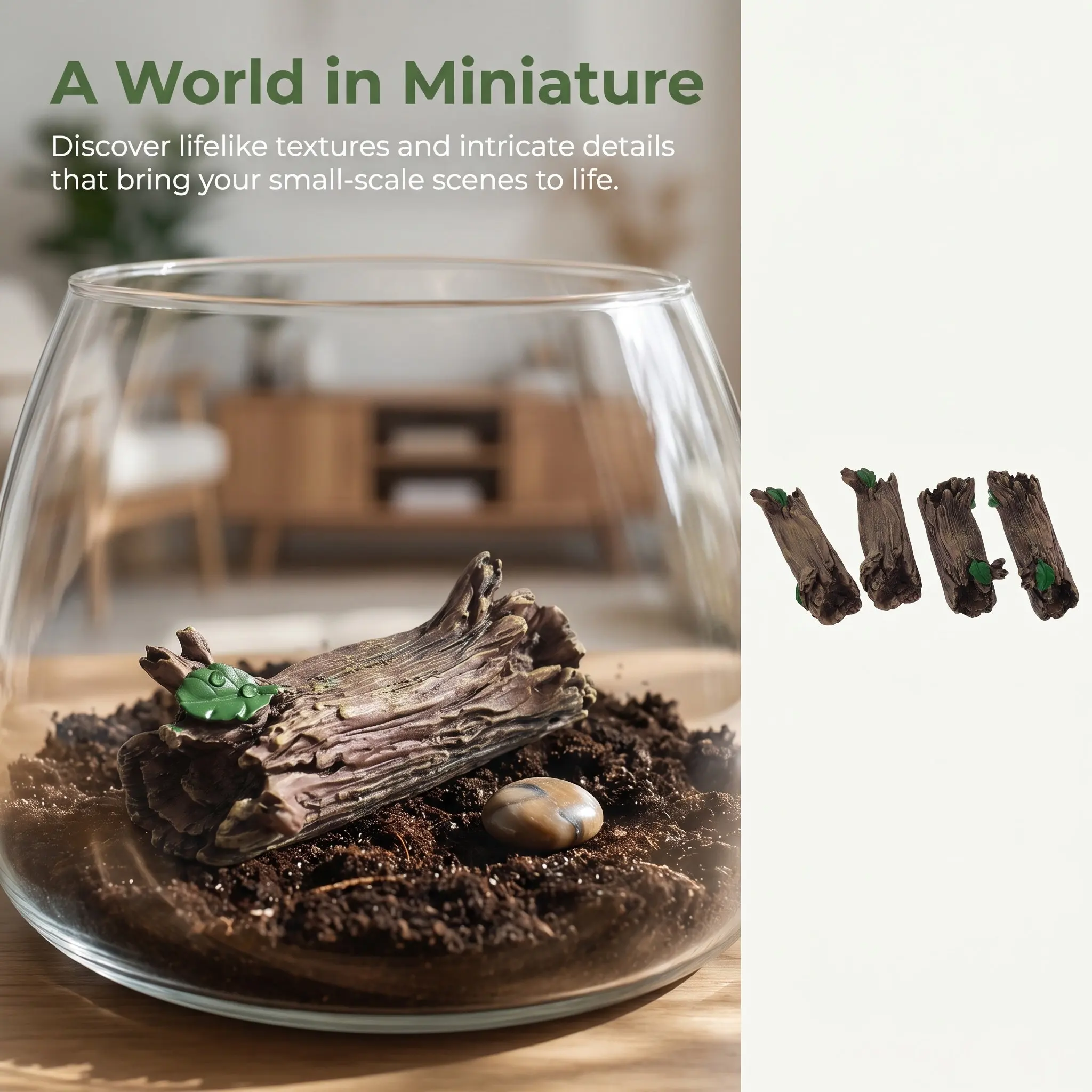Mini Bonsai Zen Garden - 4Pcs Mini Resin Tree Stump For