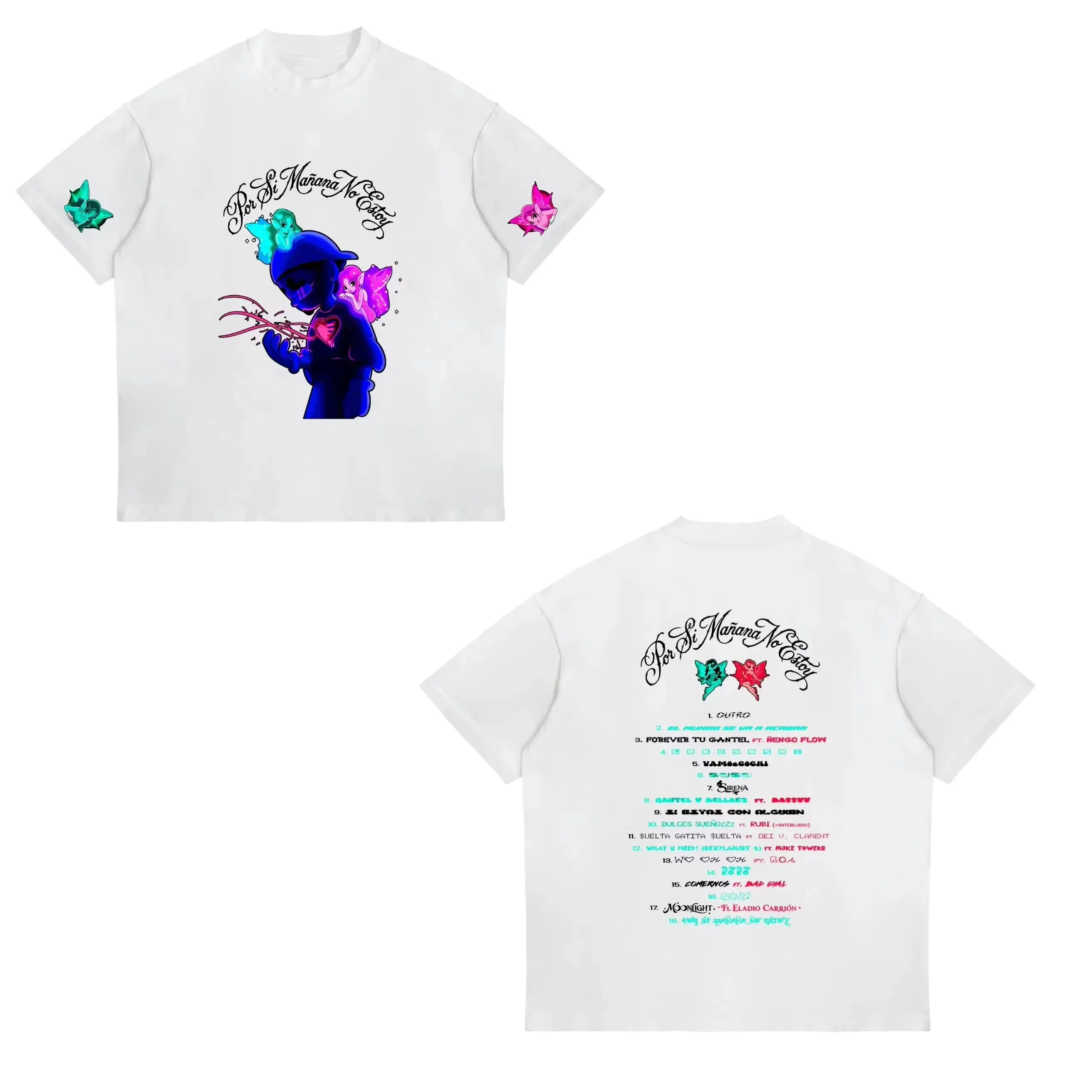 Por Si Mañana No Estoy' White Album Tracklist Omar Courtz Graphic T-Shirt Cotton Men Women Streetwear Tee