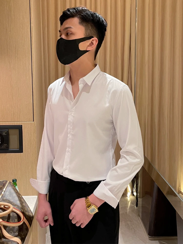 

Elegant Italian Style Men's Slim Fit Long Sleeve Shirt Fashionable Business Casual White Shirt for Young Men Autumn Wear