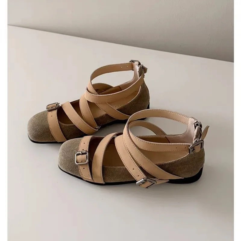 Design Round Toe Women Ballet Flats 2025 Ins Style Buckle Belt Ballerina Shoes Light Comfortable Leisure Female Girls Footwear
