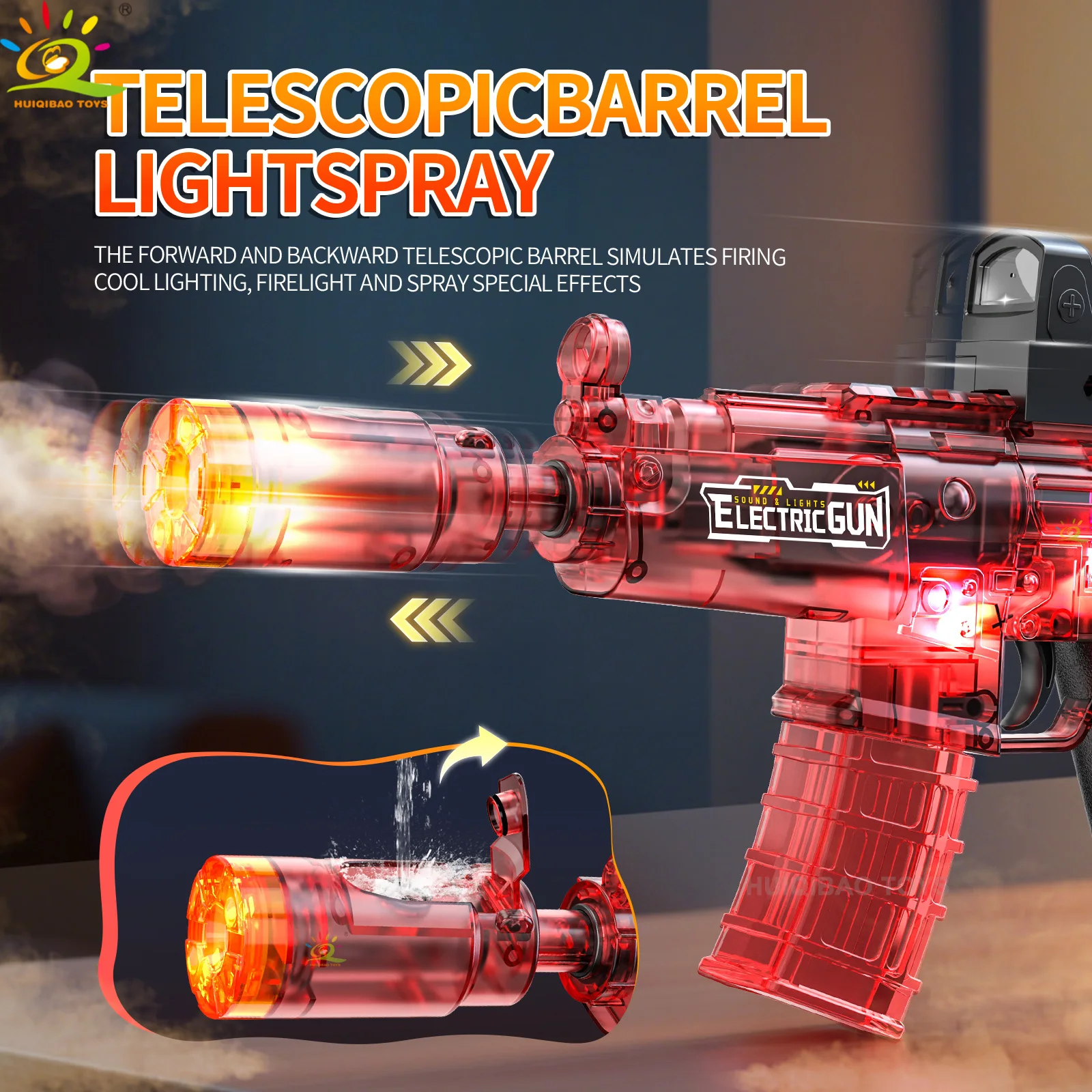 MP5 Interlocking Electric Spray Light & Sound Toy Gun Light-Up Vibrating Barrel Submachine Gun Adult & Child Toy Boy's Gift