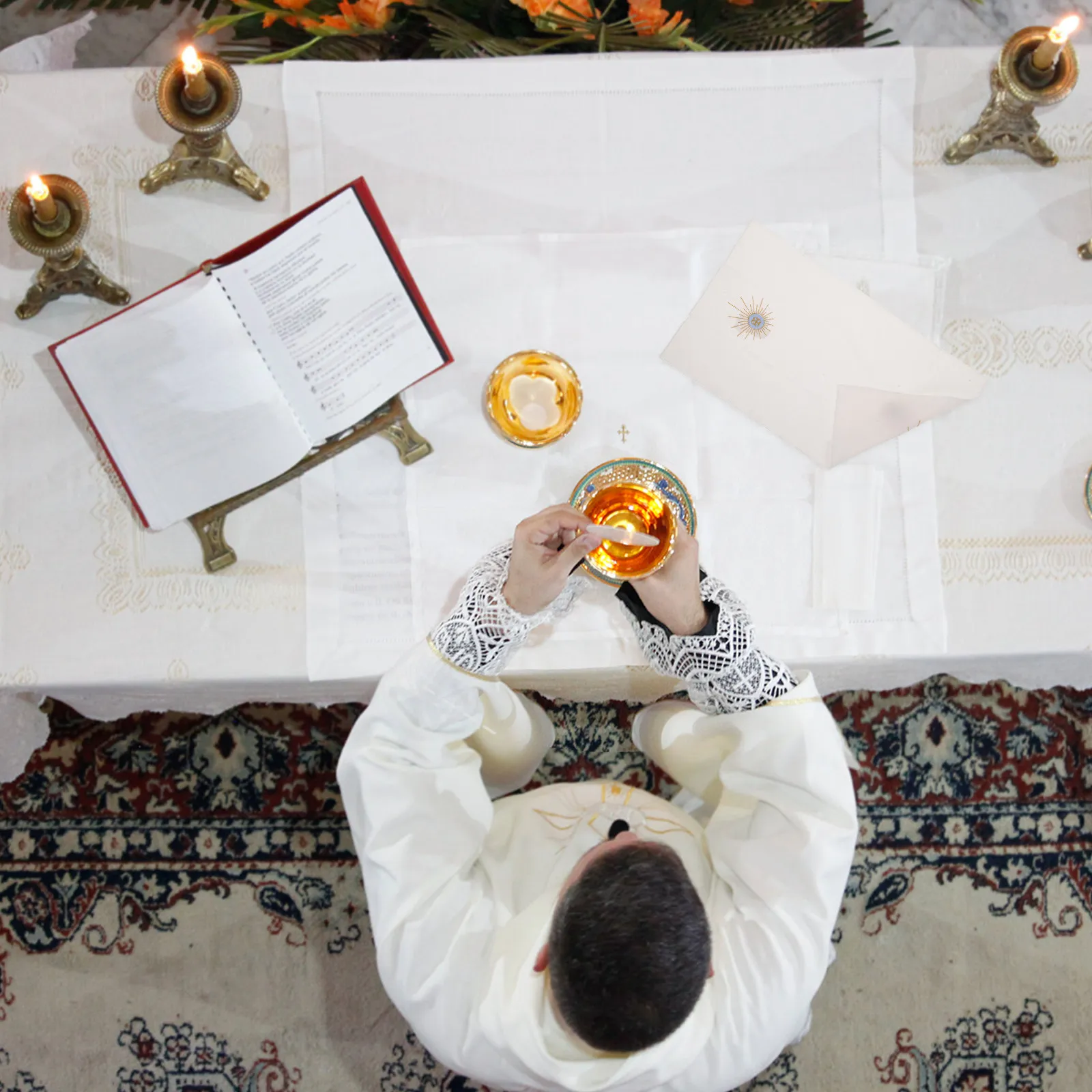 Embroidered Church Communion Linen Altar Cloth White Sacramental Corporal for Liturgy Mass Baptism Holy Communion Rituals