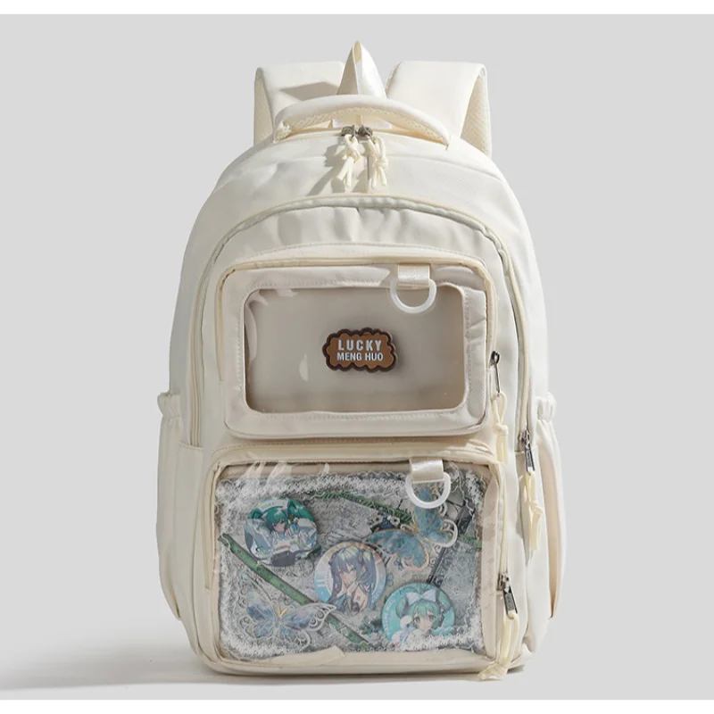 cream-white-ita-backpack-dual-clear-window-school-bag-with-lucky-patch-casual-student-rucksack-for-pin-badge-display