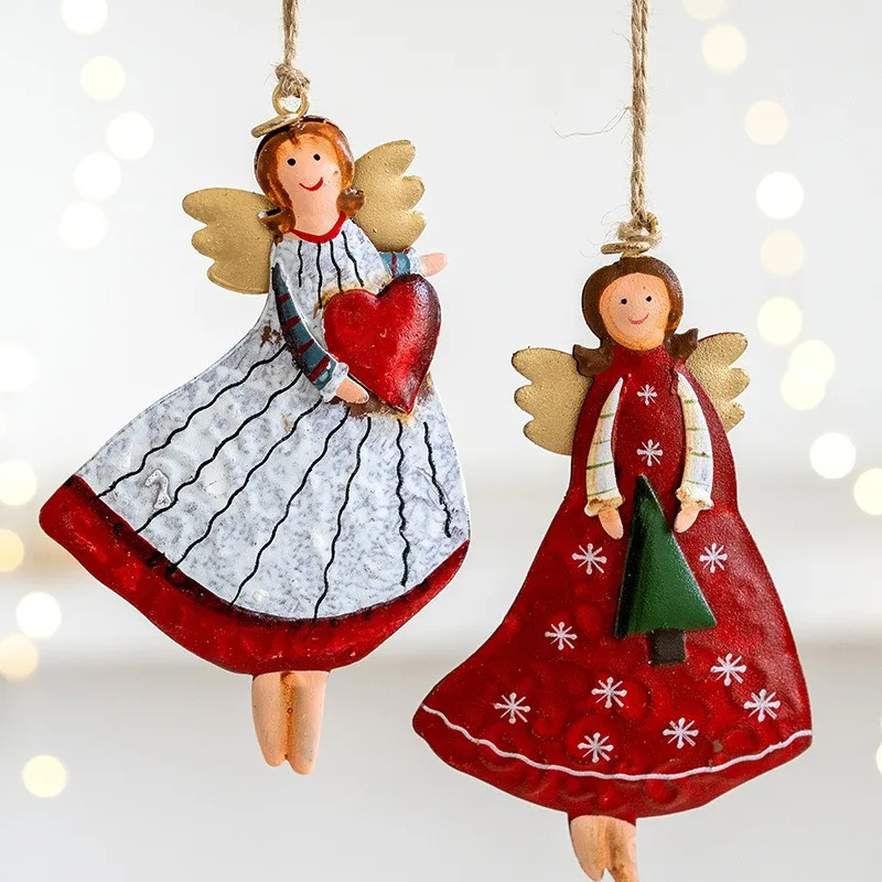 

1/4pcs Cartoon Angel Girl Christmas Decor Multicolor Wrought Iron Hanging Pendants Handicraft Gift Drop Ornaments Party Supplies