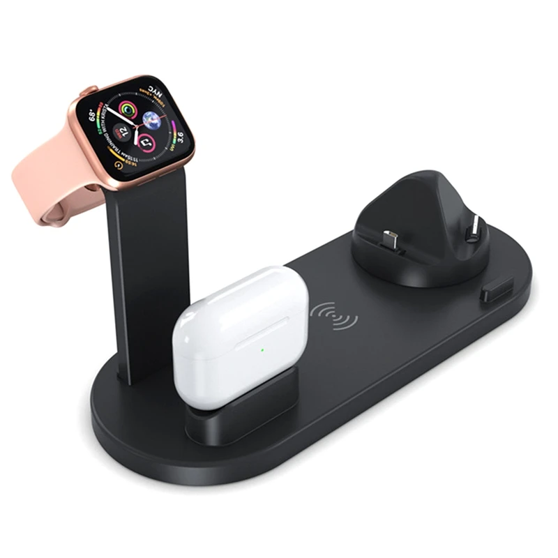 Bantalan dudukan pengisi daya nirkabel 15W 4 In 1, stasiun Dok pengisian daya cepat untuk Iphone 14 13 12 11 XR untuk Apple Watch Pro