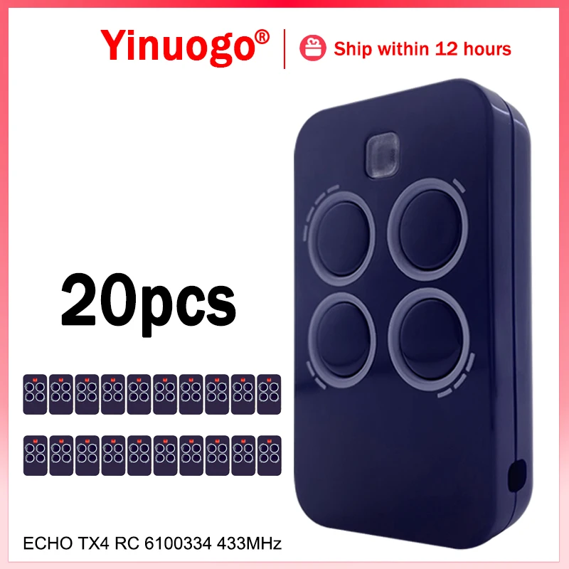 20pcs For ECHO TX4 433 RC Garage Door Remote Control 433MHz Rolling Code ECHO TX4 RC 6100334 Garage Door Opener Hand Transmitter