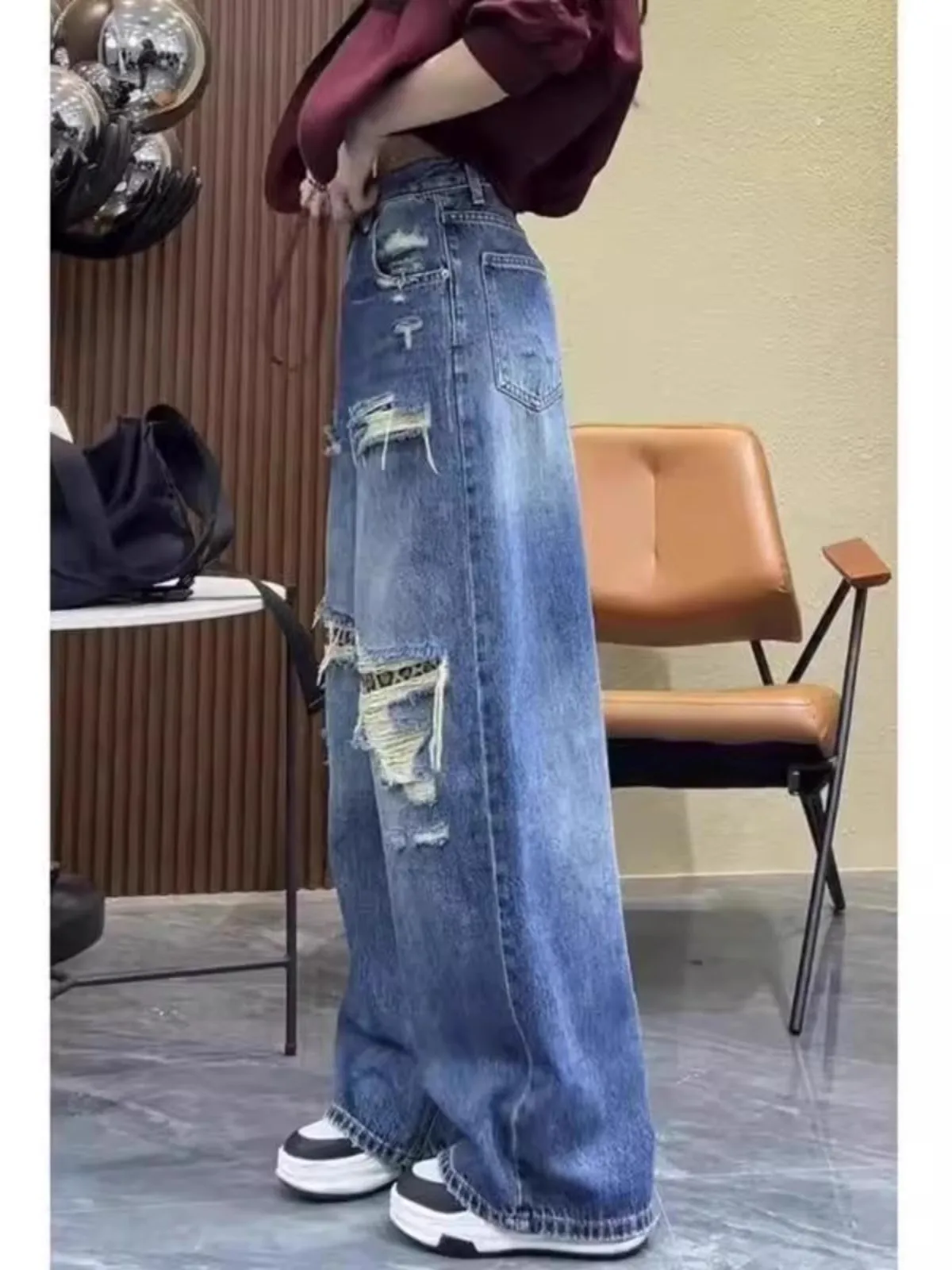 

High Waist Wide Leg Denim Jeans Women's Spring 2025 New Sle plus Size Loose Slimming Floor-Length Knife Jeans