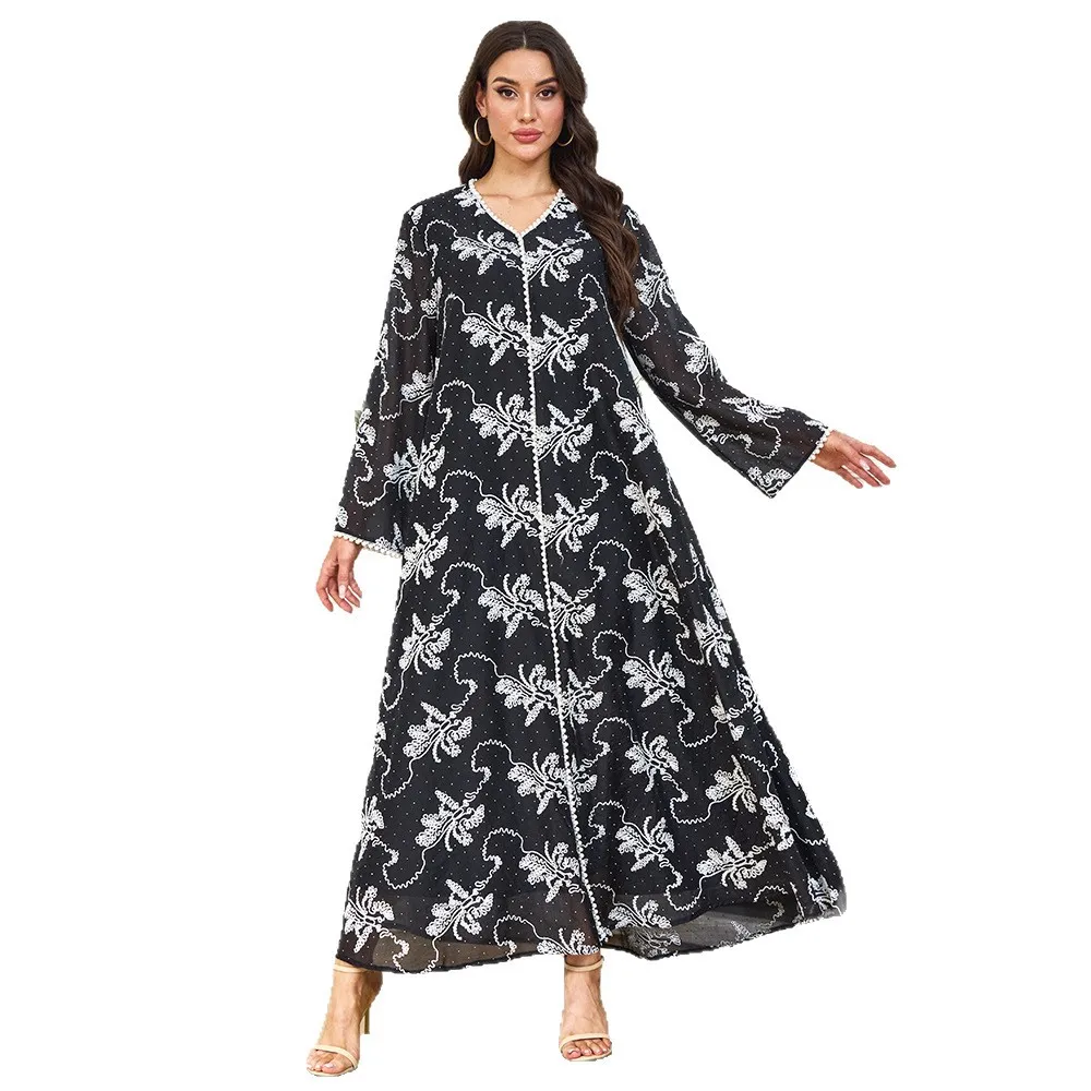 فستان نسائي طويل إسلامي رقيق مطرز في الشرق الأوسط فضفاض البندول رداء إسلامي فستان غريب