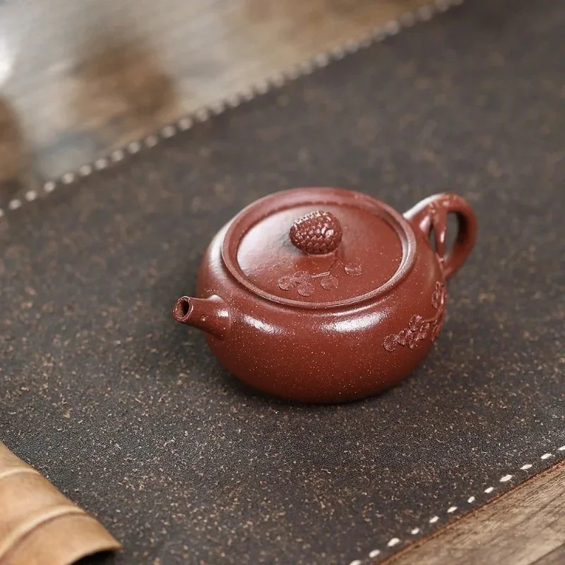150ml Yixing Purple Clay Teapots Handmade Pine Cone Well Fence Pot Raw Ore Purple Jade Gold Sand Kettle With Filter Zisha Teaset