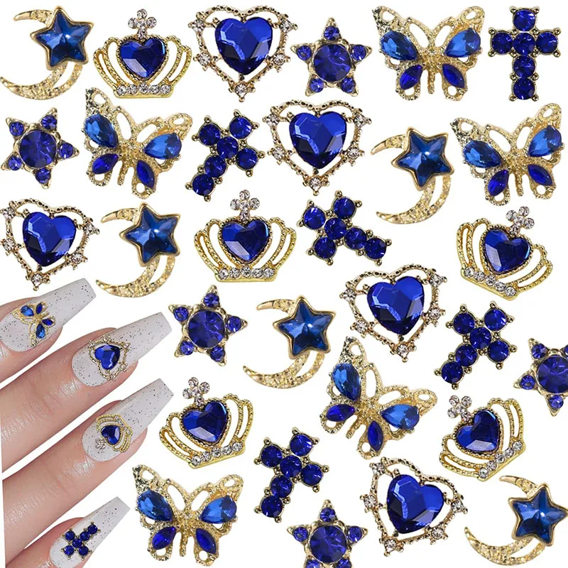 Nail Art Rhinestones Gems Decorations Alloy 3D Heart Butterfly Stars Cross Nail Charms Crystal Glass Diamond For DIY Nail Art