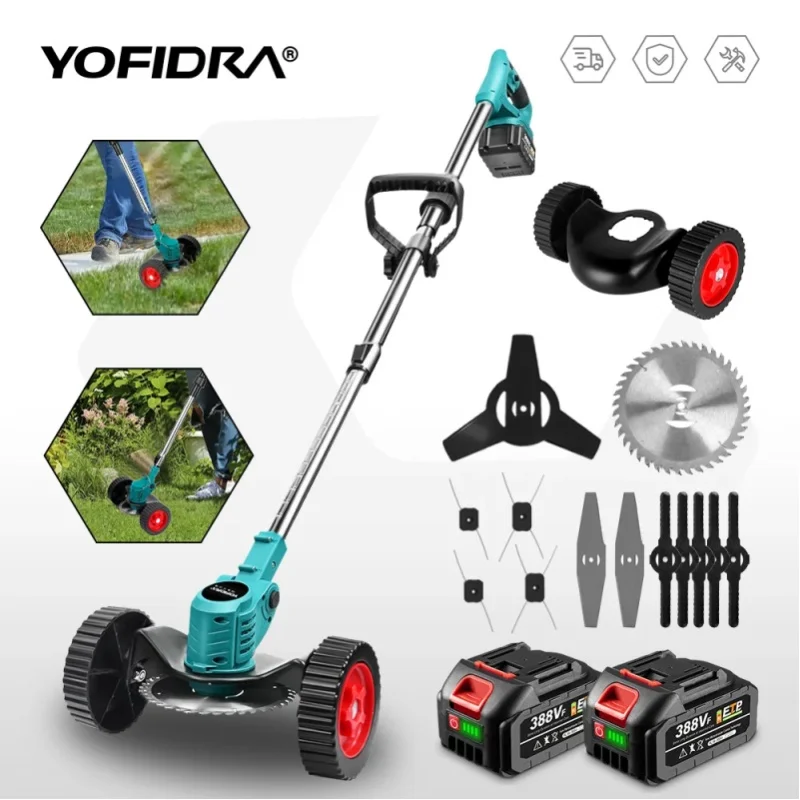 YOFIDRA Kabelloser Elektrischer Rasenmäher Rasentrimmer Faltbar Einstellbar 100-135cm Garten-Unkrautentferner Schneidwerkzeug für Makita 21V Akku