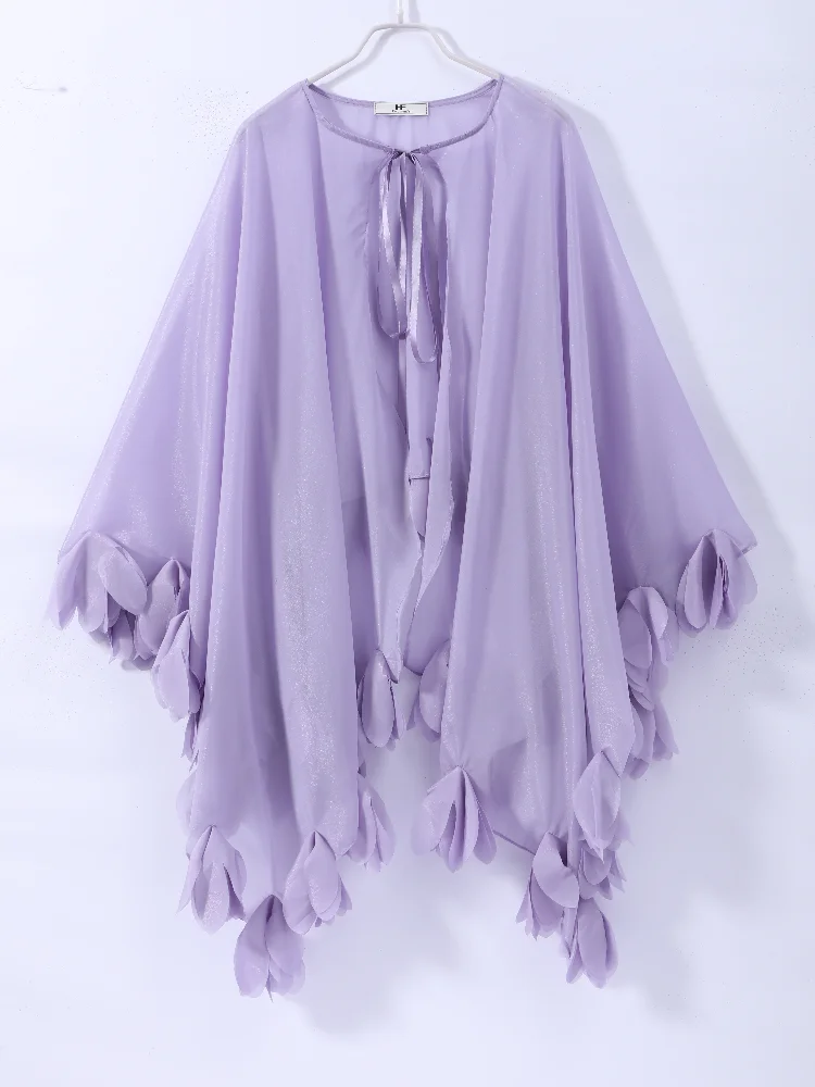 Durchsichtiges 3D-Blumen-Saum Oversize-Top für Damen Sexy O-Ausschnitt Asymmetrisches Locker Sitzendes Oberteil Sommer Transparentes Damen-Streetwear Neu – Detail 3