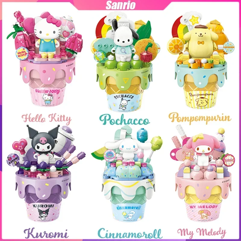 

Keeppley Sanrio Building Blocks Kuromi Ice Cream Cones Desktop Decoration Puzzle Assembling Model Toys Birthday Gifts for Kids