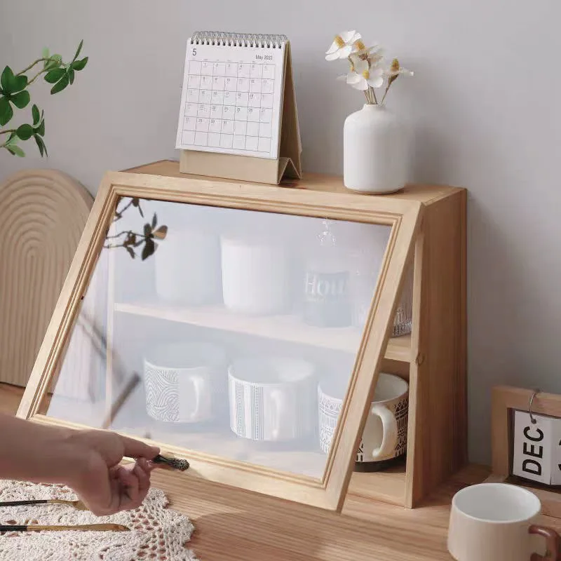 

1Pcs Wooden Display Cabinet, 2 Layers of Retro Style Small Display Cabinet, Collection Desktop Storage Cabinet