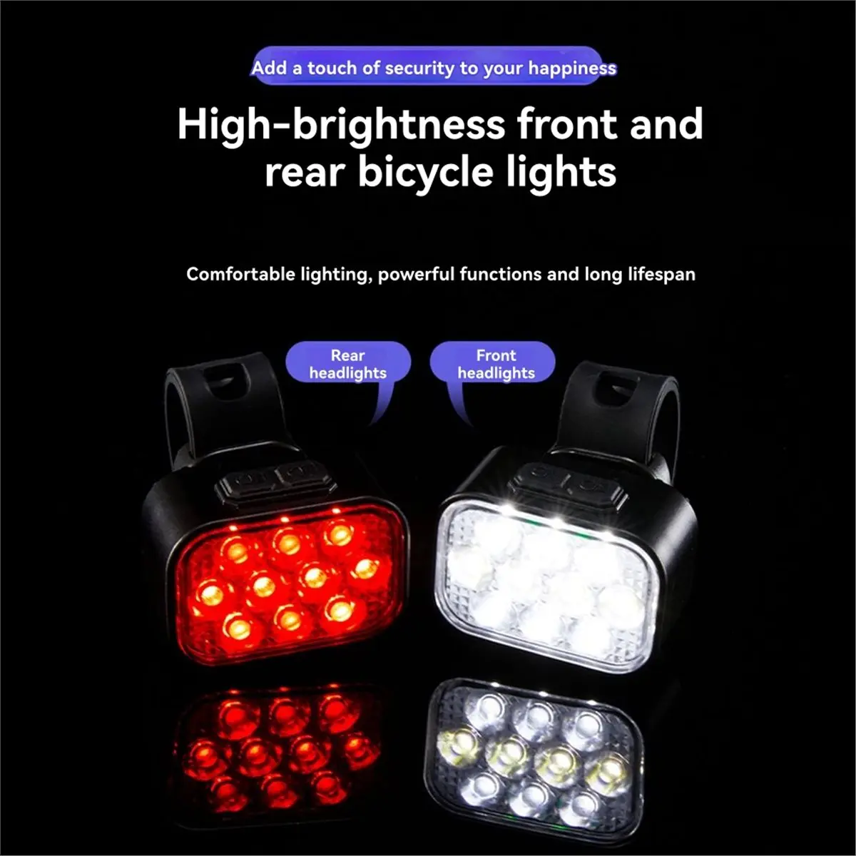 X08A 2 Stück 10 LED Fahrradlicht, USB-Aufladbares Fahrradlicht, Superhelles Fahrrad-Vorder- und Rücklicht-Set für Straßen- und Nachtfahrten
