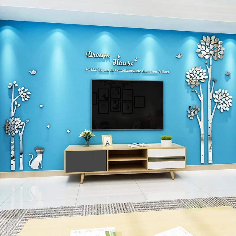 Acrylic Wall Stickers Cartoon Cat Dog Pattern Wall Decals 3D Tree Living Room TV Bacground Art Mural Porch Wallpaper Wall Decor