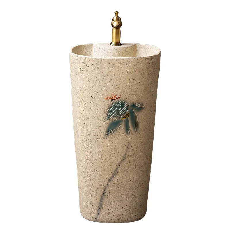 

Household floor-to-ceiling column basin Balcony Outdoor sink Garden Ceramic column-type washbasin