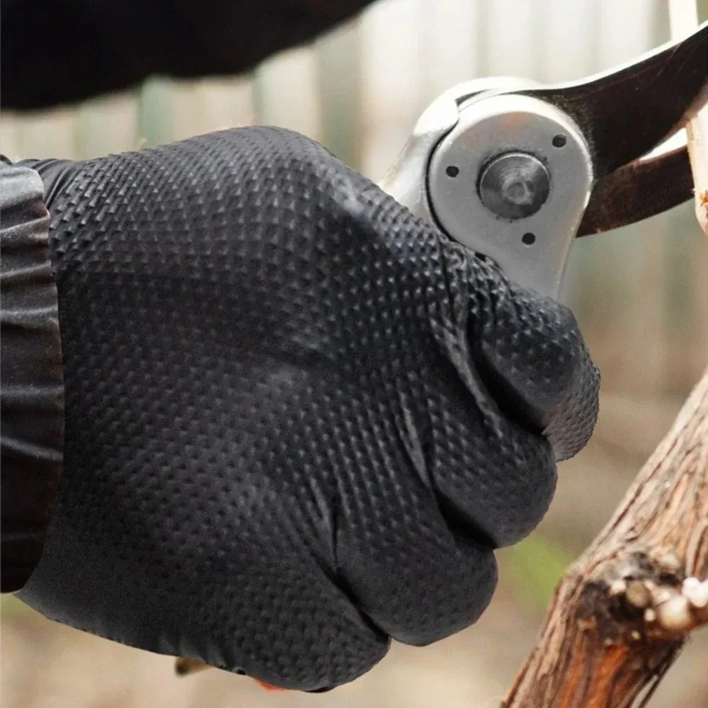10pcs Heavy Duty Nitrile Gloves Orange Black with Diamond Textured Disposable Gloves Waterproof Wear-Resistant Safety Gloves