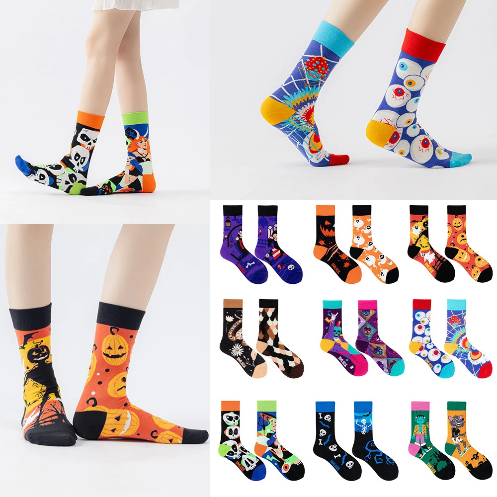 

1pair Unisex Autumn Winter Cotton Happy Funny Socks Women Men Design Novelty Skateboard Thick Long Socks Cosplay Halloween