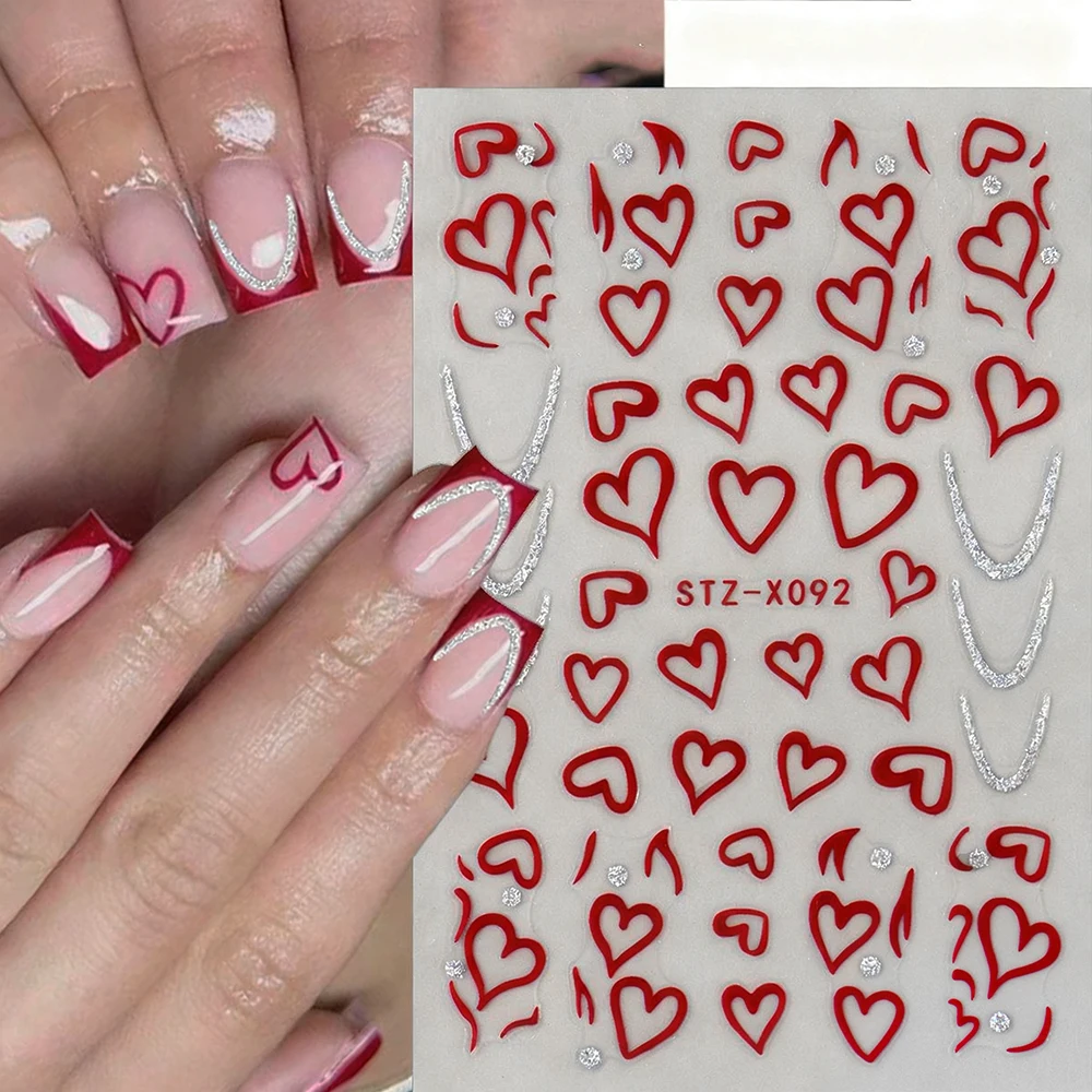 

1/5Pcs Romantic Love Heart French Nail Art Stickers Valentine's Day Hollow Heart Nail Decals Adhesive Manicure Sliders Sticker