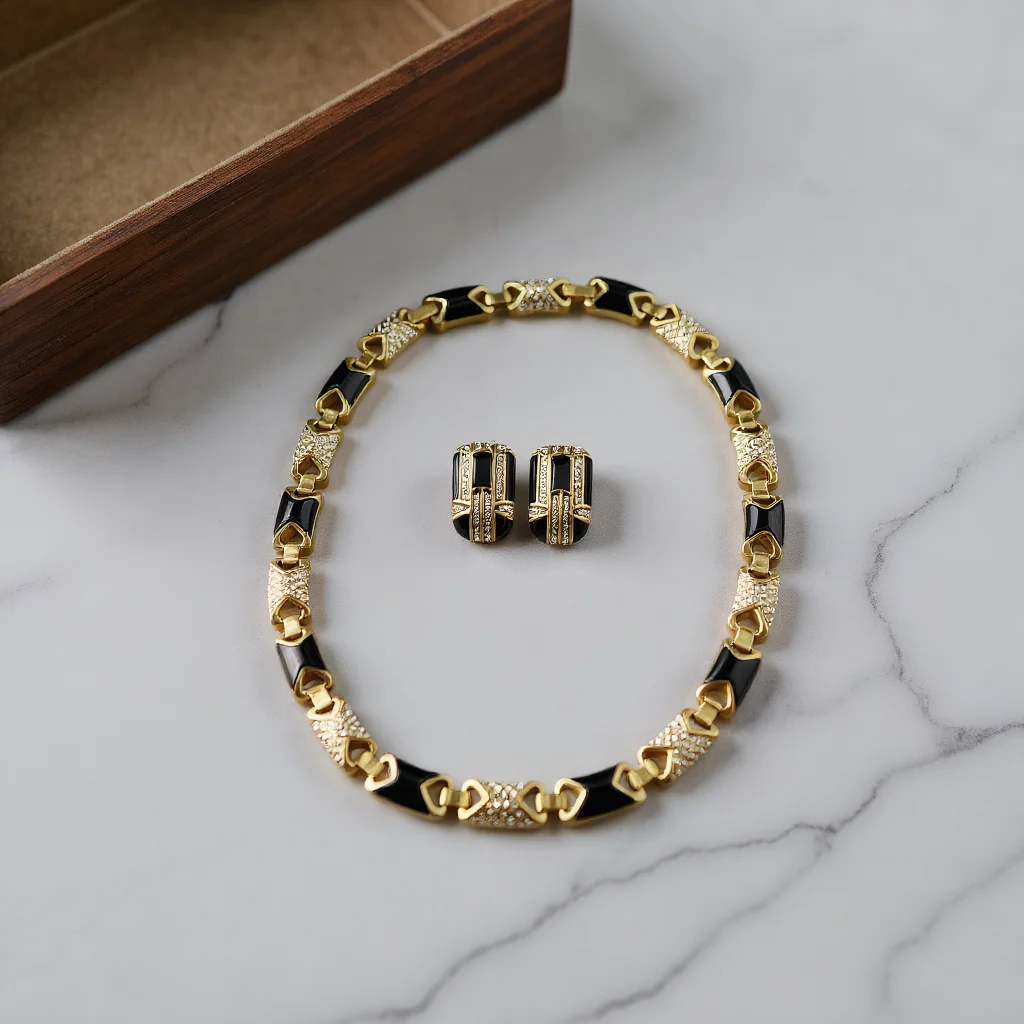 

Набор из 3 модных элегантных украшений для женщин: колье в дворцовом стиле из черного золота, классический чокер, повседневные серьги – идеальный подарок